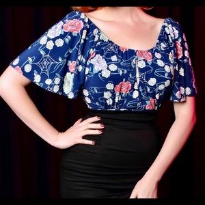 Pinup Couture Pinup Girl Clothing Butterfly Top Floral Spiderweb Floral Small
